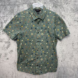 Rvca shirt large green geometric cotton button up
